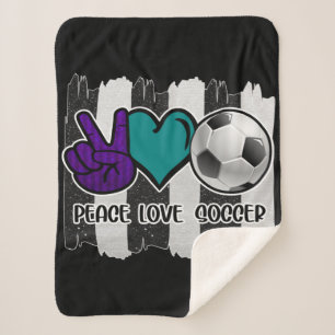 Couverture Sherpa Noir et blanc Striped Peace Love Soccer