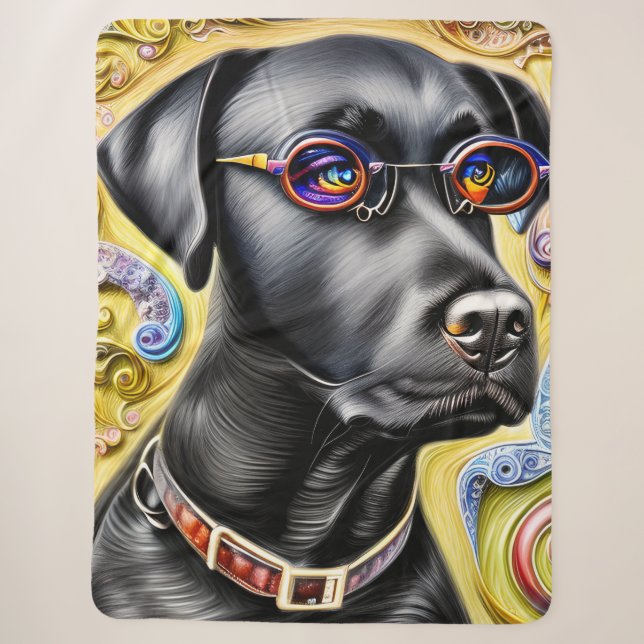 Couverture Sherpa Noir funky Labrador (Devant)