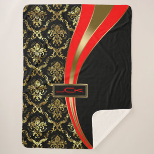 Couverture Sherpa Noir & Or Damas Conception géométrique