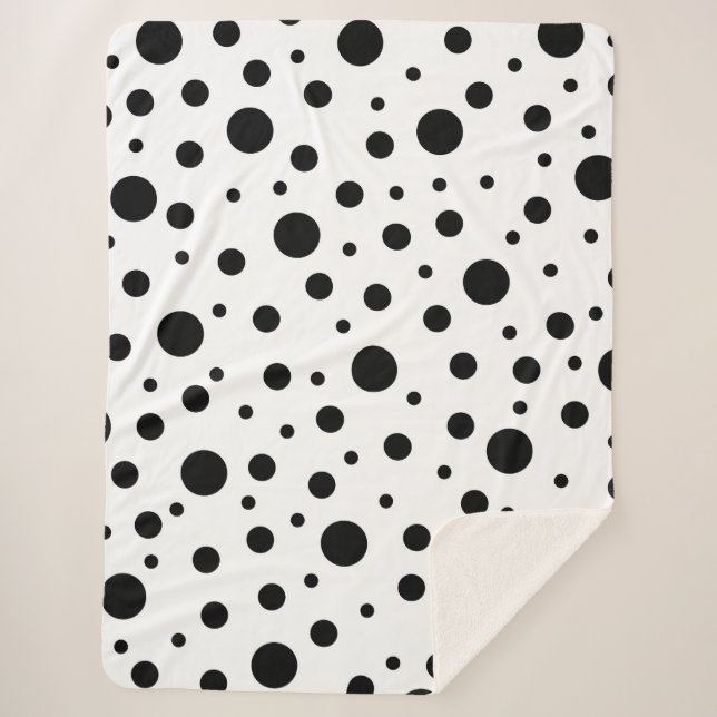 Couverture Sherpa Noir sur le Motif Polka blanc (Devant)