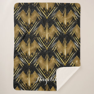 Couverture Sherpa Nom Chevron personnalisé Abstrait Or et noir