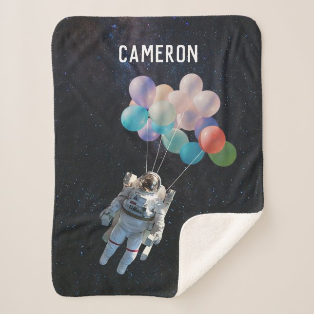 Couverture Sherpa Nom customisé Astronaut Étoiles et ballons spatiau (Devant)