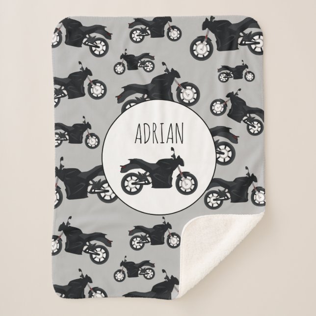Couverture Sherpa Nom Customisé du Motif de moto (Devant)