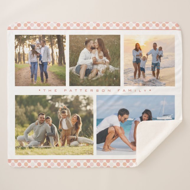 Couverture Sherpa Nom De Famille 5 Photo Collage Rose Girly Moderne (Devant (Horizontal))