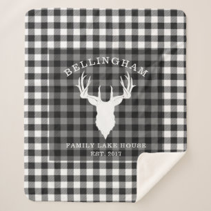 Couverture Sherpa Nom de famille Black White Lake House En vichy Pla
