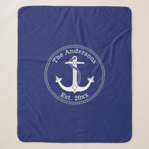 Couverture Sherpa Nom de famille blanc nautique d'Ancre