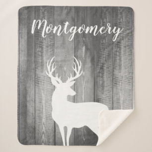 Couverture Sherpa Nom de famille du bois de planches et de cerfs