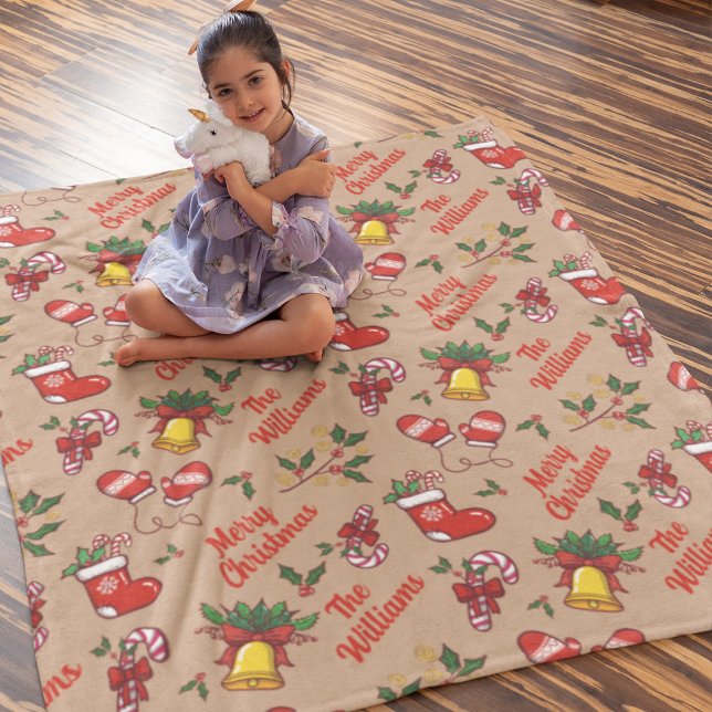 Couverture Sherpa Nom de famille Joyeux Motif de Noël (Créateur téléchargé)