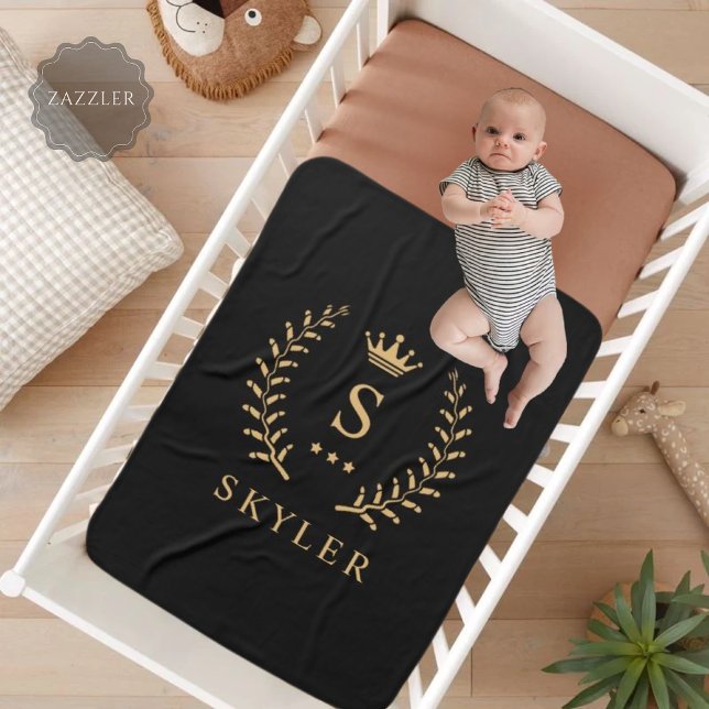 Couverture Sherpa Nom de la Personnaliser et premier monogramme noir (Customize Name & Initial Black White Gold Monogram Sherpa Blanket)