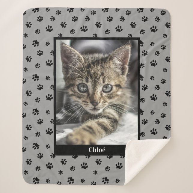 Couverture Sherpa Nom de photo de chat mignon Empreintes de pattes n (Devant)