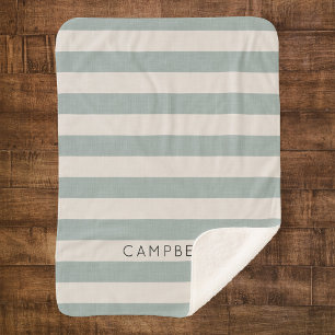 Couverture Sherpa Nom des bandes bleues Monogramme   Ferme moderne