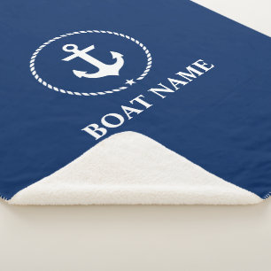 Couverture Sherpa Nom du bateau nautique Ancre corde bleu marine