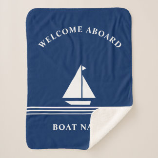 Couverture Sherpa Nom du bateau nautique bleu marine Elegant