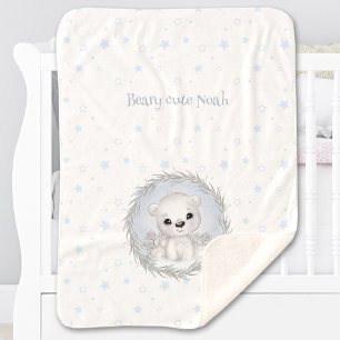 Couverture Sherpa Nom du garçon de l'ours polaire mignon Hiver Blanc