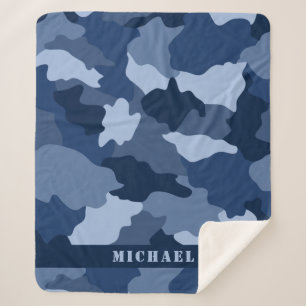 Couverture Sherpa Nom du monogramme du camouflage bleu