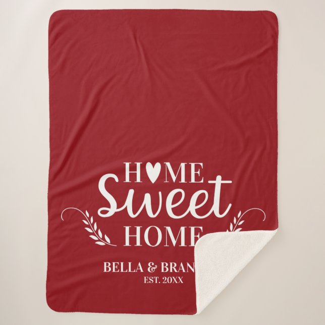 Couverture Sherpa Nom du monogramme moderne Script Red Sherpa Blanch (Devant)