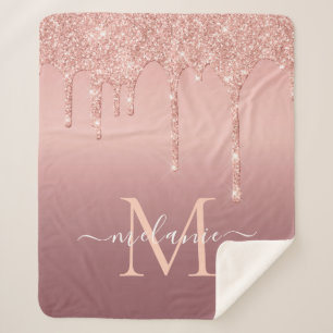 Couverture Sherpa Nom du monogramme Texte Rose Parties scintillant G