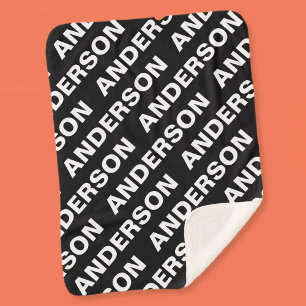 Couverture Sherpa Nom modifiable répété en gras Blanc noir simple