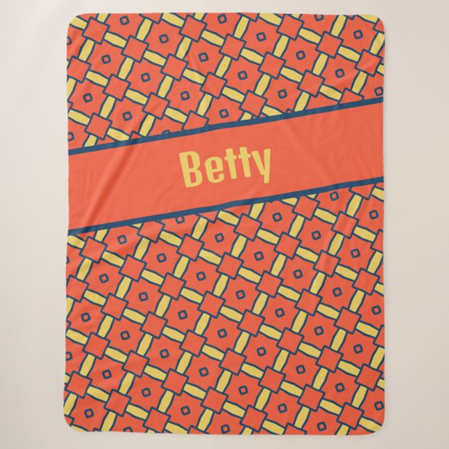 Couverture Sherpa Nom Motif de diamant géométrique orange (Devant)