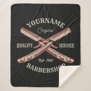 Couverture Sherpa NOM PERSONNALISÉ Barber Droit Razor Barbershop