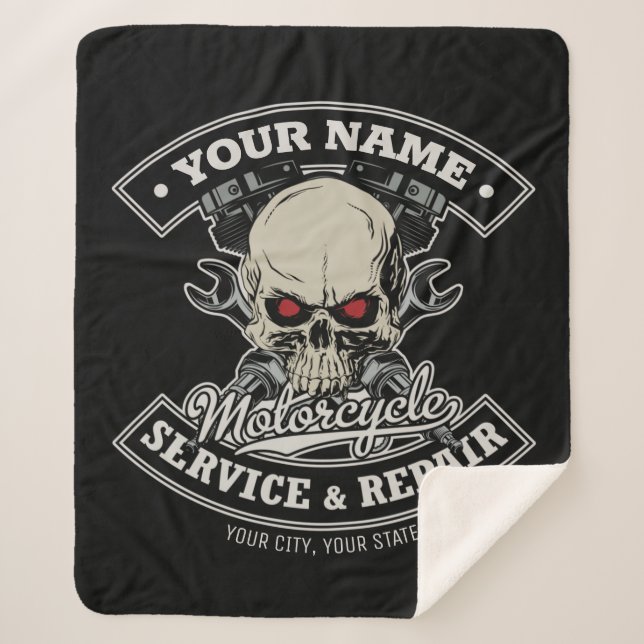 Couverture Sherpa Nom personnalisé Biker Mécanique Skull Motorcycle  (Devant)