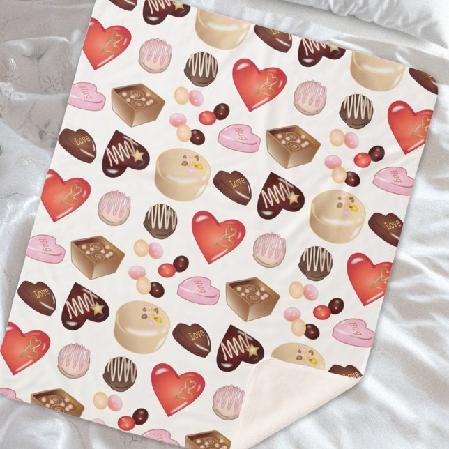 Couverture Sherpa Nom personnalisé Chocolat Candy Motif de coeur (Créateur téléchargé)