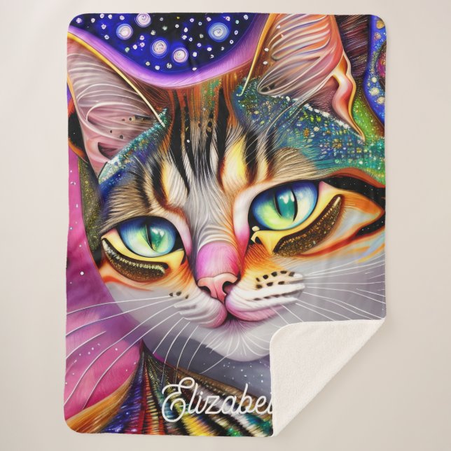 Couverture Sherpa Nom Personnalisé Cute Rose Girly Cat. (Devant)