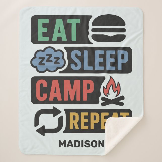 Couverture Sherpa Nom personnalisé et camping couleur (Devant)