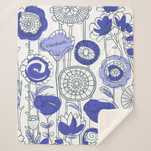 Couverture Sherpa Nom personnalisé floral abstrait bleu violet artis