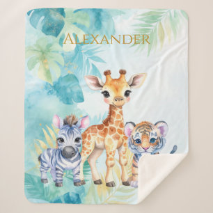 Couverture Sherpa Nom personnalisé Jungle Baby Zebra Giraffe et Tige