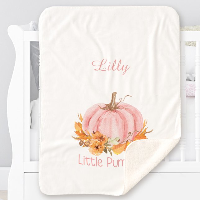 Couverture Sherpa Nom personnalisé Petit Citrouille rose (Little Pumpkin Pink Custom Name Sherpa Blanket)