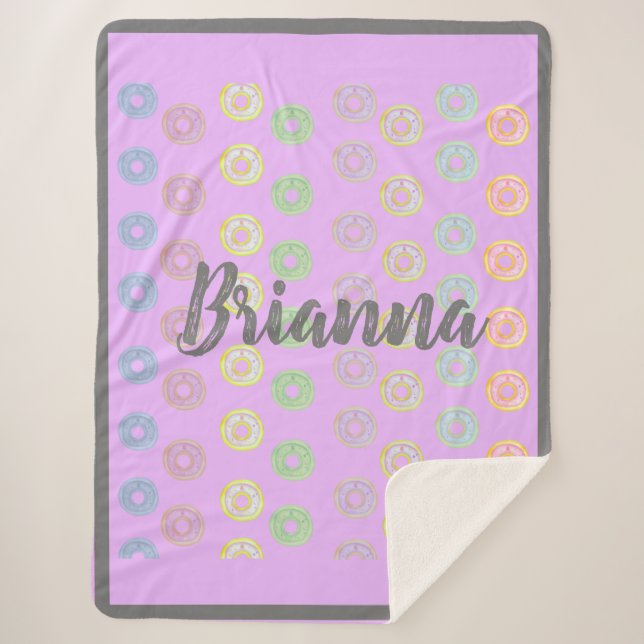 Couverture Sherpa Nom personnalisé pourpre Donut Sherpa Blanche (Devant)