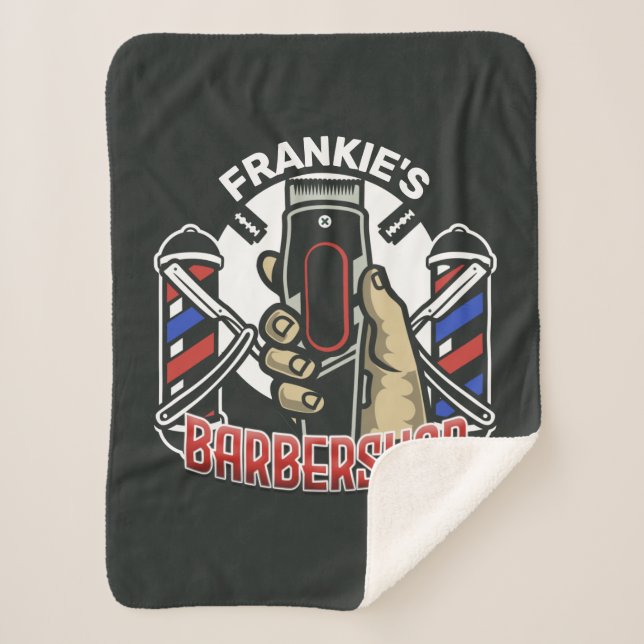 Couverture Sherpa Nom personnalisé Retro Barber Shop Pole Barbier (Devant)