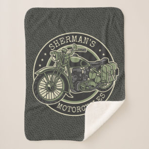 Couverture Sherpa NOM personnalisé Retro Military Motorcycle Biker