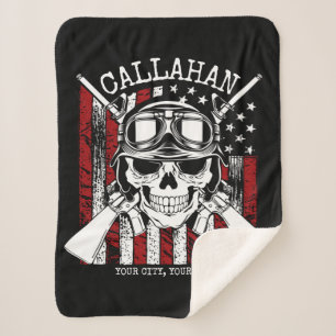 Couverture Sherpa NOM personnalisé Soldat Crâne Double Armes USA Dra