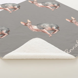 Couverture Sherpa Nom personnalisé Sphynx chat sans cheveux motif