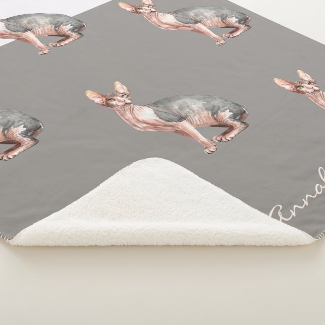 Couverture Sherpa Nom personnalisé Sphynx chat sans cheveux motif (3/4)