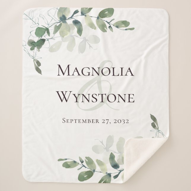 Couverture Sherpa Noms du couple Eucalyptus Date (Devant)