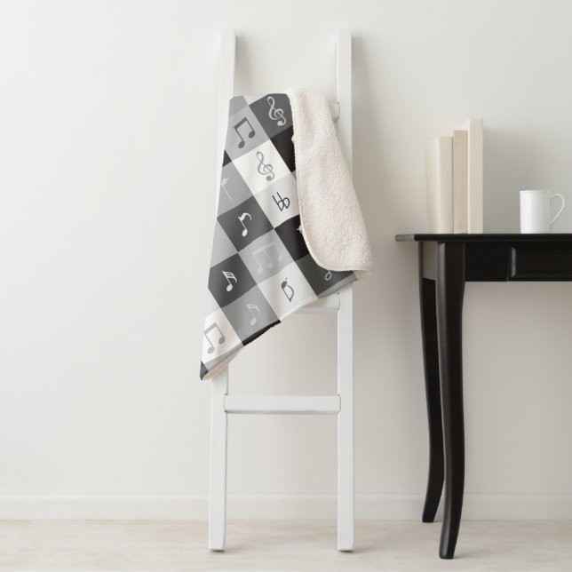 Couverture Sherpa Notes de musique en niveaux de gris motif (En situation)