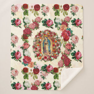 Couverture Sherpa Notre-Dame de Guadalupe Roses Potpourri