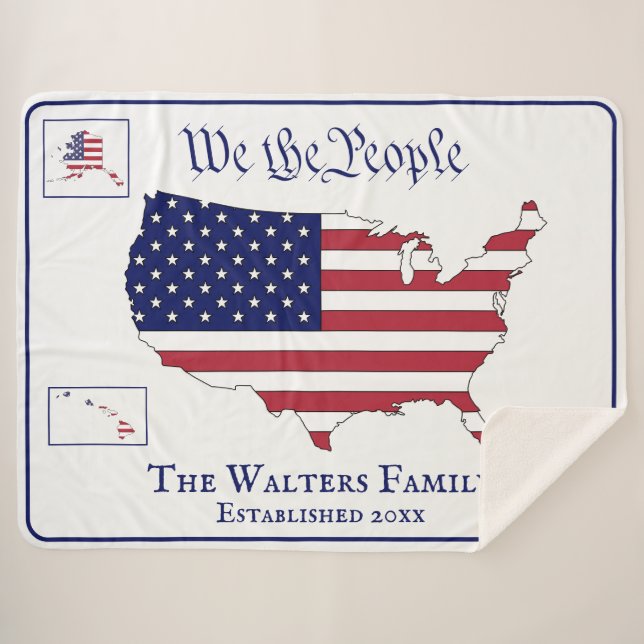 Couverture Sherpa Nous les gens USA Stars & Stripes Carte Famille Nm (Devant (Horizontal))