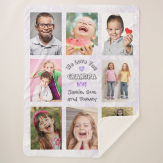 Couverture Sherpa Nous t'aimons Papy Photo Collage (Fond Violet)