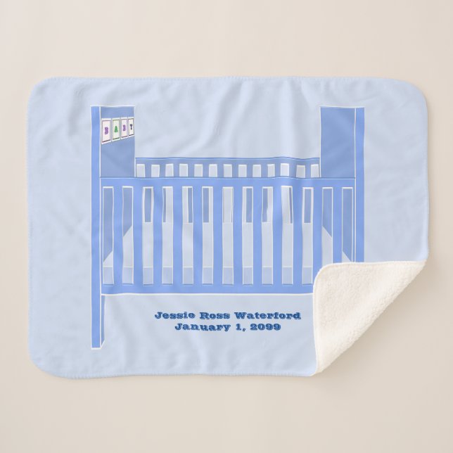 Couverture Sherpa Nouveau bébé Garçon Bleu Crib Personnalisé Baby (Devant (Horizontal))
