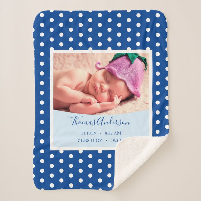 Couverture Sherpa Nouveau-né bébé garçon avec statistiques de naissa (Devant)