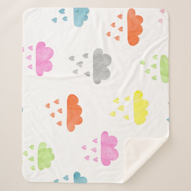 Couverture Sherpa Nuages de rêve : pluie cardiaque aquarelle (Devant)