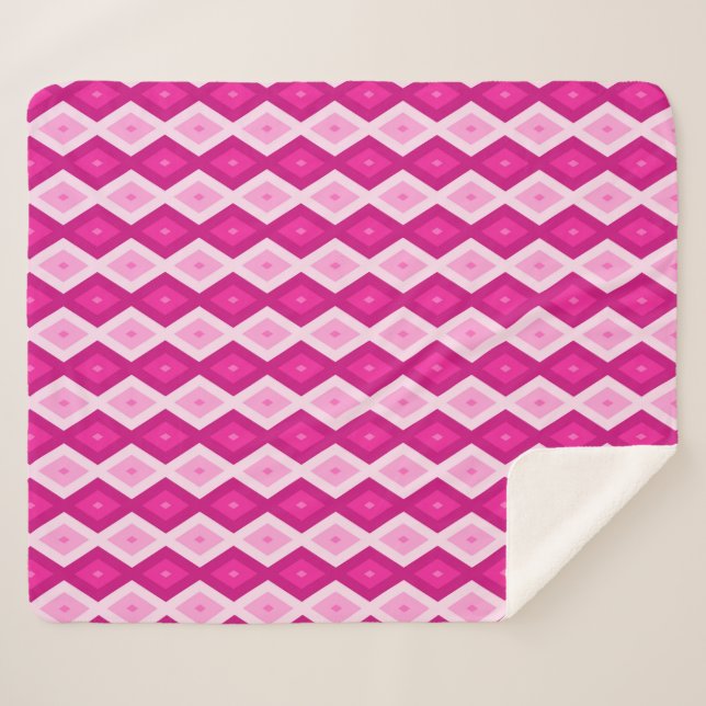 Couverture Sherpa Nuances de motif de diamant fuchsia (Devant (Horizontal))