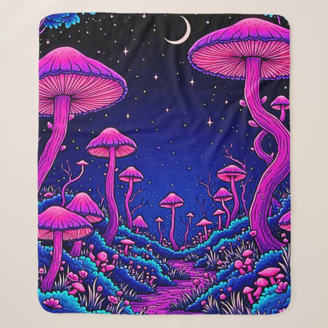 Couverture Sherpa Nuit de forêt de champignons psychédélique (Devant)