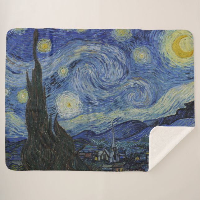 Couverture Sherpa Nuit étoilée, peinture à l'huile, Vincent Van Gogh (Devant (Horizontal))