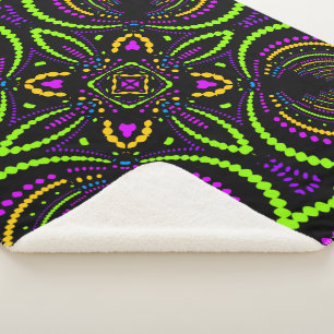 Couverture Sherpa Nuits de Psytrance Blacklight Mandala Géométrique