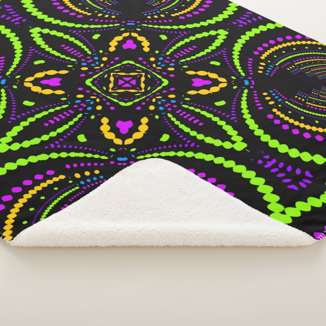 Couverture Sherpa Nuits de Psytrance Blacklight Mandala Géométrique (3/4)